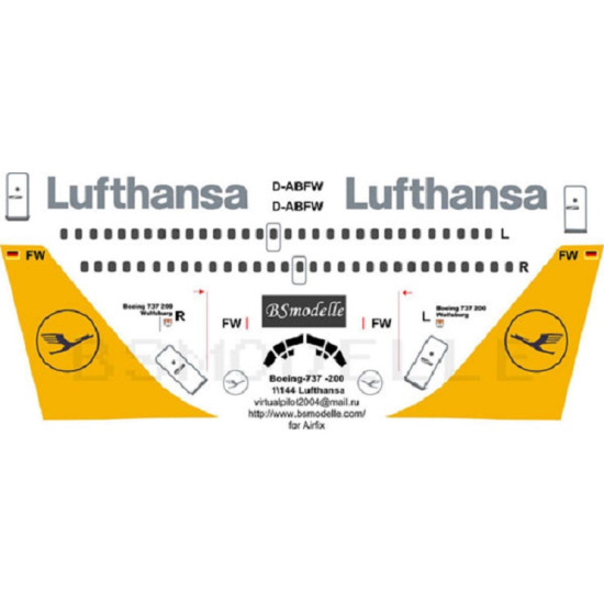 Bsmodelle 144047 1144 Boeing 737 Lufthansa Yellow Decal For